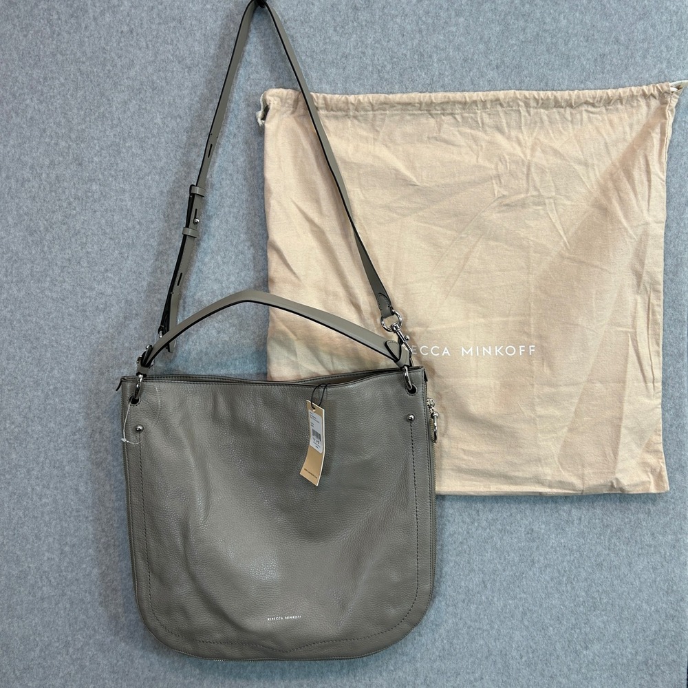 Rebecca Minkoff Jody Conv Hobo Taupe Gray Pebbled Leather Bag Large Purse NEW‎